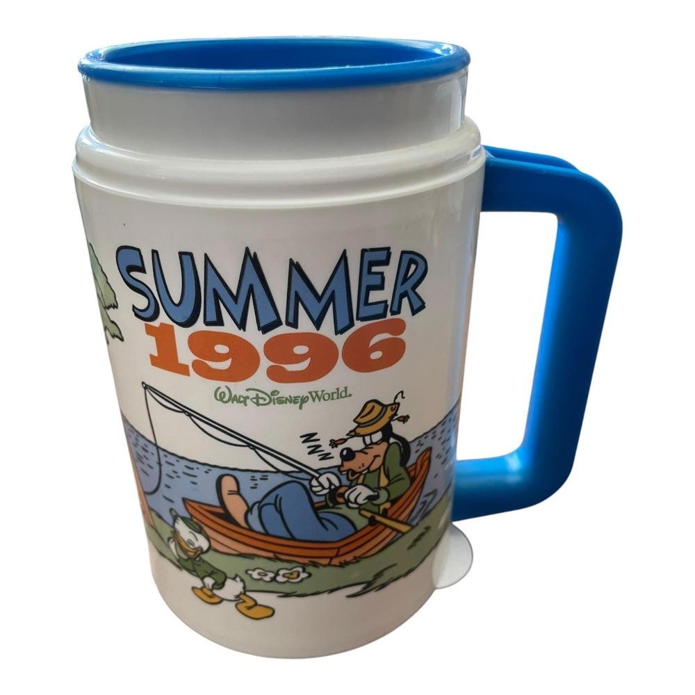 Vintage 1996 Walt Disney World Summer Goofy Donald Daisy Travel Mug Whirley